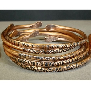 Holistic Hand-Chiseled Solid Copper <b>Torque</b> <b>Set</b> Oxidized Tribal Motif Health Wristband Wholesale - Product Image 1