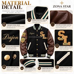 เสื้อแจ็คเก็ตวาร์ซิตี้ ZONA STAR รุ่น Unisex ผ้าขนสัตว์ แขนหนังแท้สีน้ำตาลเข้ม ปักลายปะติด ดีไซน์แบบกลับด้านได้ บุขนแกะด้านใน คอตั้ง - Product Image 4