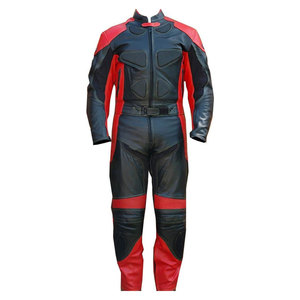 Traje de Motociclismo Unisex de Cuero Negro y Rojo, Manga Larga, Bloques de Color, Transpirable, Resistente al Viento, de una Pieza, Equipo de Protección, 220g - Product Image 1