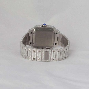 Montre personnalisée de luxe en acier avec mouvement à quartz, cadran en verre, aiguilles, entièrement sertie de diamants VVS Moissanite, design Hip Hop pour hommes, fournisseur indien - Product Image 2