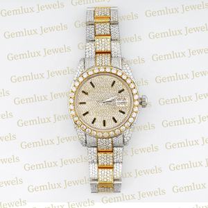 Design à la mode entièrement glacé D Vvs Moissanite diamant deux tons Auto Date Pass diamant testeur en acier inoxydable diamant montre - Product Image 1