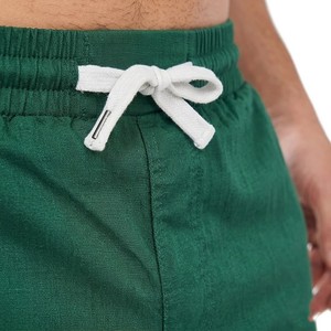 Shorts de plage décontractés vert foncé pour hommes, taille élastique avec cordon de serrage, en mélange de coton léger, pour l'été, les vacances et les loisirs en extérieur - Product Image 5