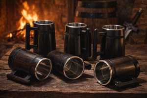 Mug à bière en bois foncé, étanche, fait main, en bois naturel, présentant un artisanat ethnique, construction robuste - Product Image 4
