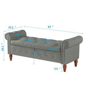 Grey Velvet Rectangular Sofa <b>Stool</b> Multifunctional Storage <b>Bedroom</b> Furniture - Product Image 5