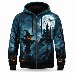 Sweat à capuche personnalisé pour Halloween |   Sweat à capuche zippé avec motif Halloween |   Sweat à capuche imprimé horreur |   Sweat-shirt de costume d'Halloween - Product Image 1