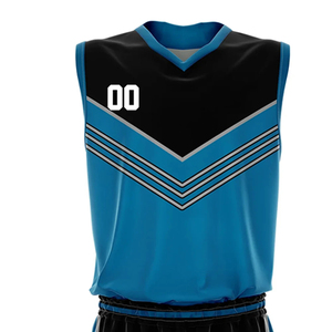 Ensemble de maillots de basket-ball sublimés personnalisés, noir et bleu, col en V, sans manches, polyester à séchage rapide, uniforme pour adultes, unisexe, vêtements d'équipe - Product Image 5