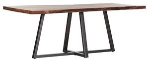 Mesa de comedor moderna rústica hecha a mano de acacia para 6-8 personas, con tablero de madera maciza con borde natural y patas plegables de metal, para cocina y hogar. - Product Image 2