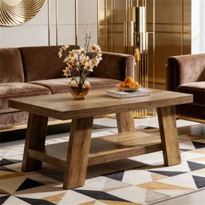 Tavolino da Caffè Stile Fattoria a Doppio Strato con Spazio di Archiviazione per Divani e Soggiorni - Product Image 3