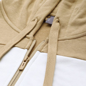 Ensemble de survêtement décontracté pour homme, sweat-shirt à capuche zippé beige et blanc à blocs de couleur, manches longues, avec poches latérales, pour l'automne - Product Image 6