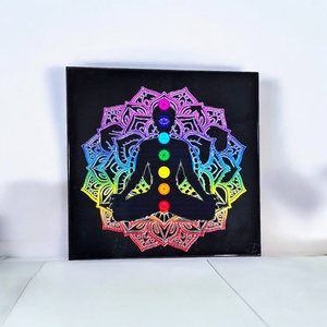 High Quality Black Obsidian Square Coaster 3D 7 Chakra Symbol Wholesale Natural Crystal Healing Energy Feng Shui Meditation - Product Image 4