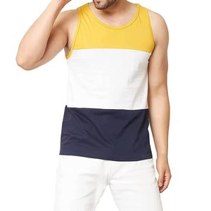 Camiseta sin mangas para hombre, con bloques de color azul, blanco y negro, para gimnasio, entrenamiento, fitness, chaleco informal de verano, camiseta deportiva interior - Product Image 2