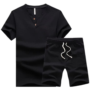 Ensemble personnalisé t-shirt et short en mélange coton-polyester, uni, imprimé, pour homme, 2 pièces - Product Image 4