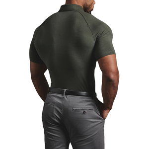 Athletic Muscle Fit <b>Men</b> Solid Knitted Breathable 100% Cotton <b>Stretch</b> Performance Short Sleeve Collared <b>Shirt</b> Casual Sport ODM - Product Image 3
