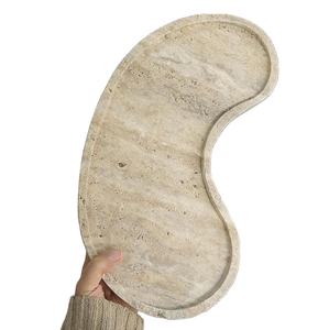 Bandeja Decorativa de Travertino con Forma Orgánica, Bandeja de Piedra Natural para Servir, Centro de Mesa Único para Mesa de Café, Bandeja Multiusos para Exhibición - Product Image 1