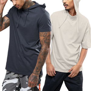 Camiseta de Manga Corta con Capucha para Hombre, Color Sólido, Corte Regular, Tejido de Punto, Estilo Casual - Product Image 1