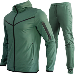 Men's Green Tracksuit Full <b>Zip</b> <b>Hooded</b> Sporty Quick Dry Polyester Jogging Set Spring Regular Fit Side Pockets - Product Image 1