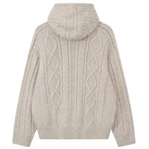 Sudadera con capucha de punto trenzado y cremallera, color piedra, suave y cálida, con capucha ajustable, perfecta para uso casual. - Product Image 2