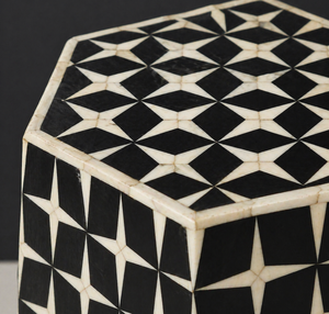 Black Ivory Bone Inlay Modern Handmade Wooden Nightstand Accent <b>Stool</b> <b>Bedside</b> Cabinet Hexagon Side Table <b>for</b> Bedroom - Product Image 3