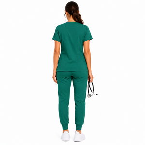 Wholesale Women Scrub <b>Set</b> Elastic Stretch V-Neck Short Sleeve Top Cargo Jogger Pants Hospital Work Attire Women Scrub <b>Set</b> - Product Image 2