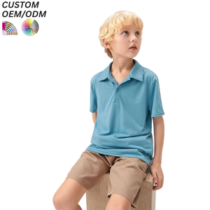 Wholesale Summer Casual Knitted <b>Compressed</b> Pullover Outfits Polyester/Cotton Kids Wears Boys Girls Polo Shirt Shorts Two-piece - Product Image 3