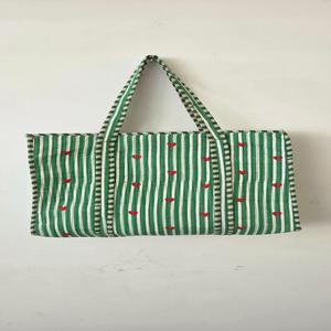 Quilted Cotton Geometric Pattern Tote Bag with Zipper Closure Shopping & Travel Bag - Product Image 1