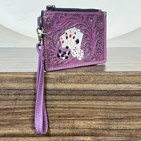 Portefeuille tendance en cuir véritable violet fait main, porte-cartes de haute qualité, design poker unisexe, mini porte-monnaie et porte-cartes, pochettes