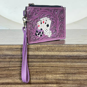 Cartera de Cuero Genuino Morado Hecha a Mano, Diseño de Póker Unisex de Alta Calidad, Mini Portamonedas y Tarjetas - Product Image 3