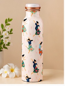 Botella de agua de cobre con estampado artístico de margaritas de lavanda, con tapa de cobre, portátil, a prueba de fugas, para viajes - Product Image 6