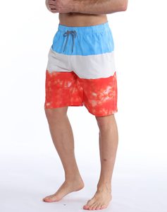 Short de bain tie-dye color block pour homme - Short de bain ombré bleu, blanc et rouge - Product Image 1