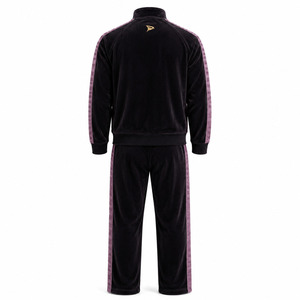 Ensemble de survêtement Dravelle Industry en velours noir polyester/coton 2 en 1 avec rayures violettes, fermeture éclair sur le devant, unisexe, décontracté, pour l'hiver - Product Image 2