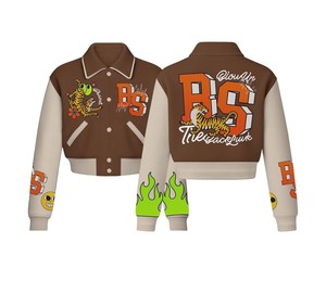 Veste bomber en twill à col universitaire unisexe pour femme, avec logo personnalisé, broderie chenille, patch en cuir, en polaire pour l'hiver - Product Image 1