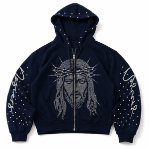 เสื้อฮู้ดดี้ทรงโอเวอร์ไซส์ ซิปหน้า ลายพิมพ์ ดีไซน์วินเทจ กันน้ำ ระบายอากาศได้ดี ตกแต่งด้วยคริสตัล ผลิตจากผ้าฝ้ายทอ 100% - Product Image 1