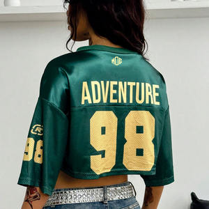 Maillot de football américain court tendance pour femme, en maille, col en V, manches courtes, style streetwear, impression personnalisée, marque privée, production en gros - Product Image 4