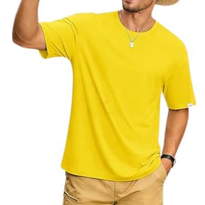 T-shirt Jaune Homme à Épaules Tombantes, Coupe Ample en Mélange de Coton Uni, Fabricant d'Étiquettes Personnalisées - Product Image 2