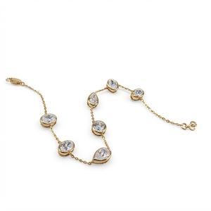 Luxury 14K <b>Solid</b> <b>Gold</b> IGI Certified Diamond Bracelet Pear Cut Bezel Set Chain Link Women's Wedding Anniversary Jewelry - Product Image 1
