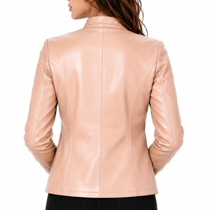 Women <b>Leather</b> <b>Jacket</b> Modern Slim Fit Sleeve Zipper Front Logo Print Regular Length Autumn Styler <b>Jacket</b> <b>Long</b> Sleeves Side Pocket - Product Image 2