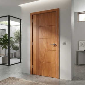 Puerta Kalyana Linea, Moderna, de Madera de Teca, con Líneas Acanaladas, Minimalista, de Lujo, para Entrada Principal, Puertas Arquitectónicas de Entrada - Product Image 2