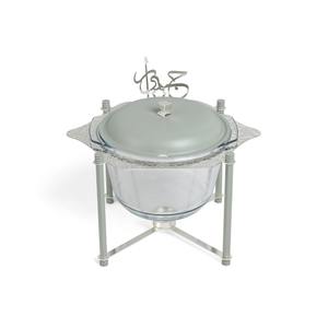 Plat de service arabe en verre doré, inspiré du Majlis, pour buffet, avec couvercle, ensemble chauffe-plats et calligraphie - Product Image 1