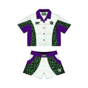 Brand Quilted <b>Jacket</b> Set Leopard Print Green White PU Unisex Casual <b>Summer</b> Short Sleeve With Button Closure - Product Image 5