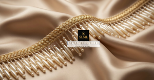 Exquise dentelle tressée dorée Zenith de luxe, écologique, à motif géométrique, à franges de perles zig-zag à passage rapide - Product Image 4