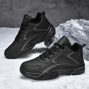 Botas de nieve para hombre con cordones, zapatillas de cuero a la moda, botas de invierno cálidas con forro de piel, zapatos casuales de algodón para exteriores - Product Image 3