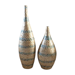 Vase en céramique rond fait main avec incrustation de nacre, décoration d'intérieur haut de gamme, pièce maîtresse - Product Image 5