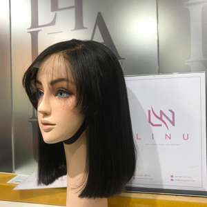 Bob peluca estilo recto 14 pulgadas con cierre de flecos 5by5 extensiones de cabello C-part, cabello humano vietnamita - Product Image 2