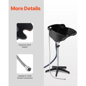 Fregadero de salón portátil Cuenco de champú de altura ajustable con manguera de drenaje de cabezal de ducha para sillas de champú - Product Image 5