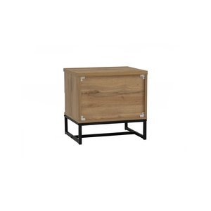 Modern Wotan Oak Metal Bedside <b>Table</b> with Black Steel Legs Bedroom Nightstand <b>End</b> <b>Table</b> - Product Image 4