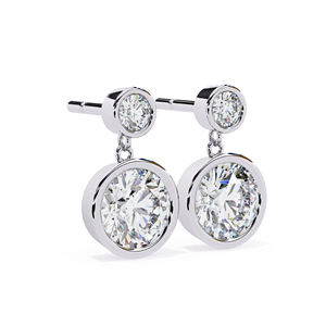 6.00mm Round Moissanite Bezel <b>Drop</b> Earrings with 2.70mm Top Stone D Color VVS Moissanite Diamond Dangle Earrings 14k Gold - Product Image 3