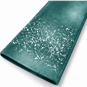 Pantalones de chándal con capucha y cremallera para mujer, 100% algodón, degradado verde con dobladillo salpicado de blanco, informales de invierno - Product Image 6
