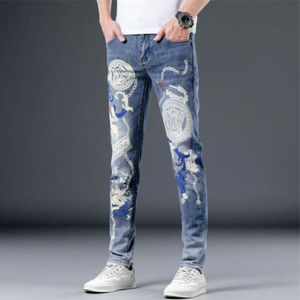 High Quality Men's Designer Ripped Vintage Slim Jeans Blue Men Pants Distressed Denim Jeans - Product Image 3