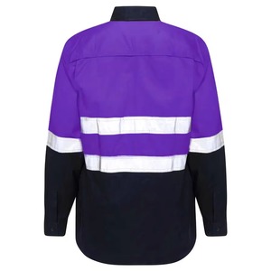 High Visibility <b>Work</b> Shirt Purple Navy Contrast Long Sleeve Reflective Safety Uniform Men's Polyester Hi Vis Workwear - Product Image 2