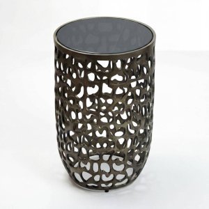 Mesa de Centro Redonda Moderna con Tapa de Vidrio Templado y Estructura Metálica, Mueble Decorativo Contemporáneo para Sala de Estar - Product Image 2